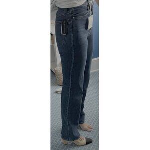 TOTEME High-Rise Straight-Leg Jeans, Dark Blue, Size 25